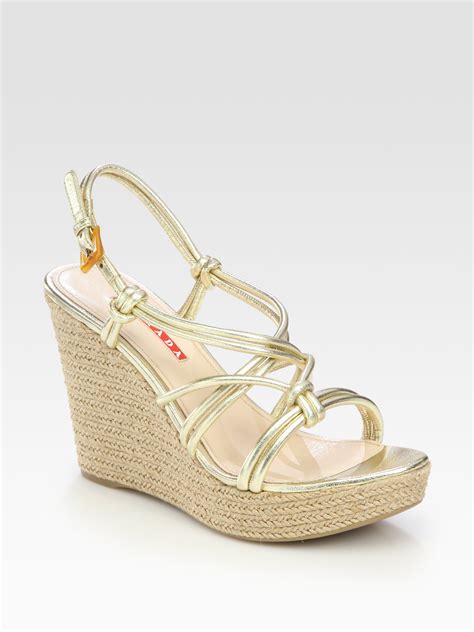 prada metallic wedge sandal|prada chunky heel sandal.